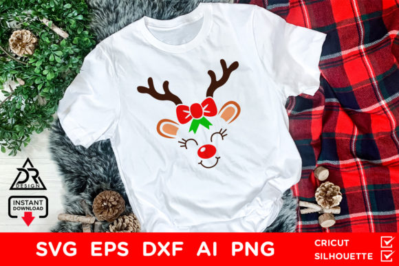 Cute Chistmas Reindeer Face Cut File Graphics for Crafts
