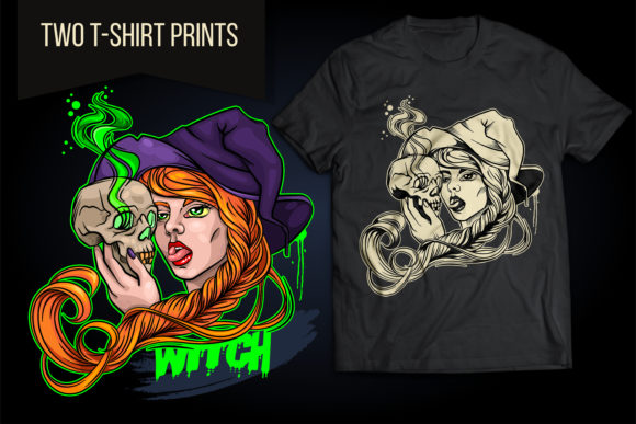 Witch with Magic Skull Halloween Vector for Blog and Website Graphics